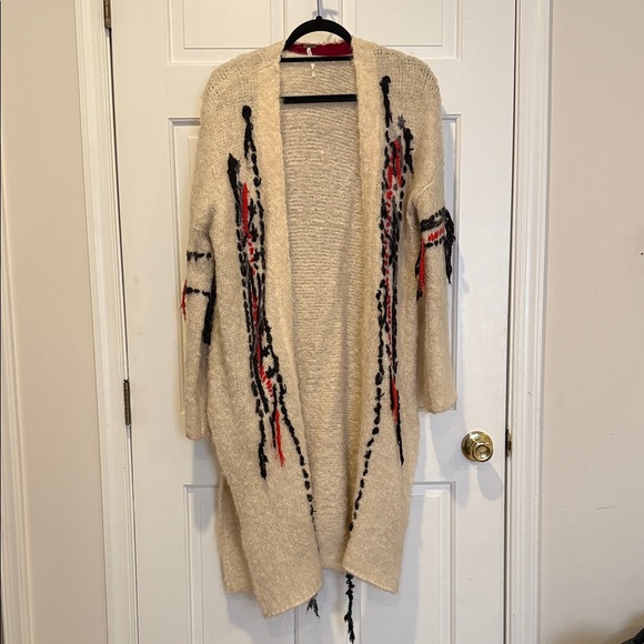 Free People Cozy Cream Open-Front Sweater/Duster. Alpaca wool blend - Picture 3 of 11